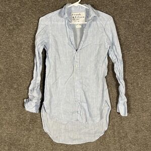 Frank & Eileen Shirt Womens‎ XXS Blue Grayson 100% Linen Button Front Tunic Long